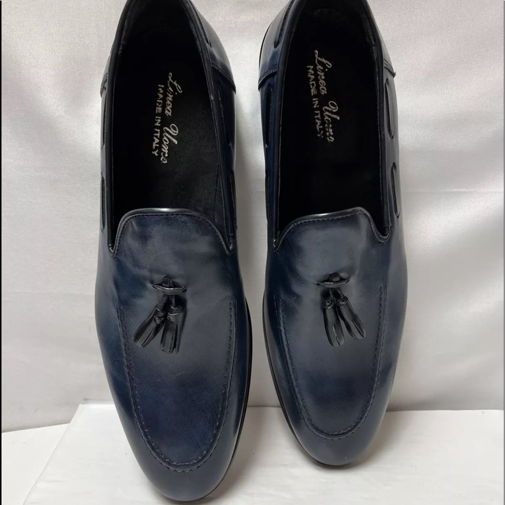 Linea Uomo Men's Tassel Dress Shoe Navy Blue Italian Leather USA Size 11 NWOB